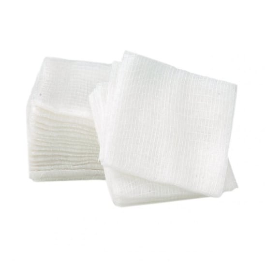 Plain gauze swabs, 5cm x 5cm, pack of 100, 12-ply, ideal for wound dressing and first aid care.