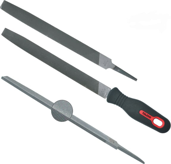 Toledo Flat Smooth File, 400mm, tapered design with double cut faces for precision in metal and wood filing tasks.