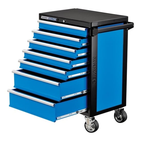 Kincrome 7 Drawer Tool Trolley with durable ball bearing slides, lockable drawers, and castors for easy mobility.