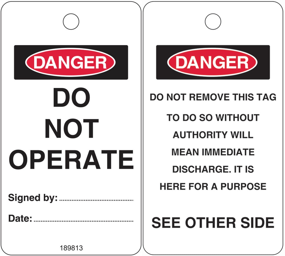 Lockout Tag - Danger Do Not Operate W80mm x H145mm Pack of 10 (Double Sided)