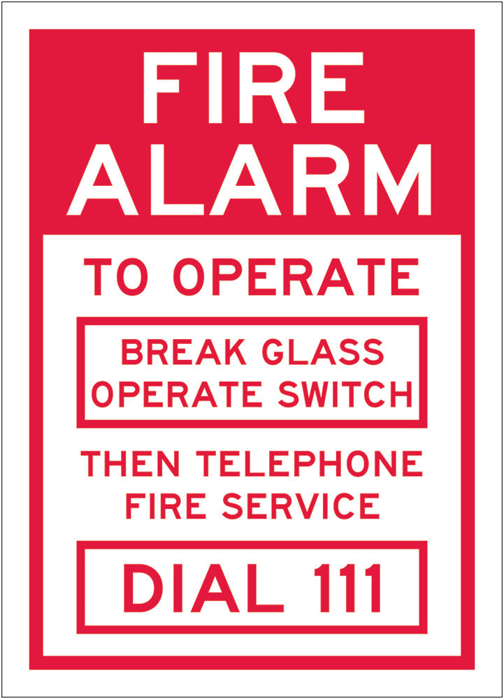 Fire Sign | Fire Alarm To Operate W90mm x H125mm (Single Sided) - Standard