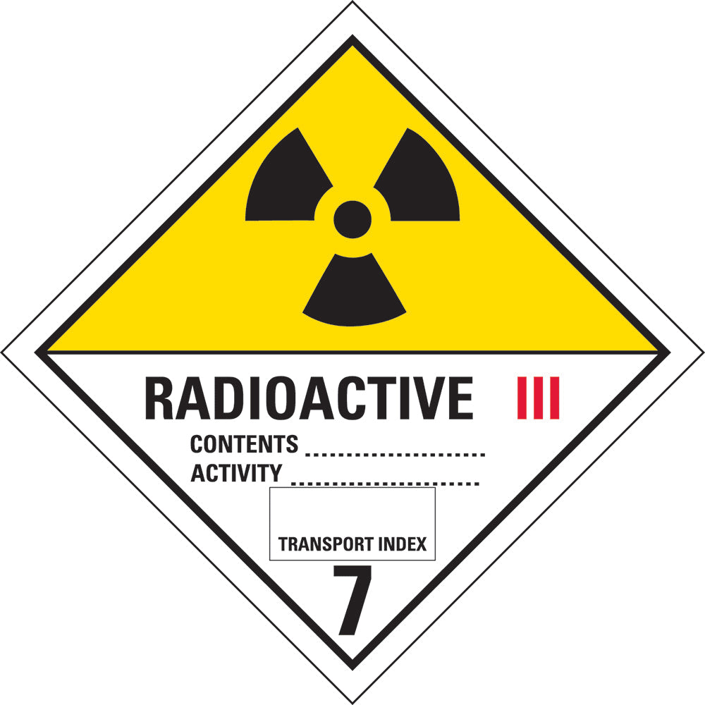 Dangerous Goods Label |Radioactive III 8 W100mm x H100mm - Standard