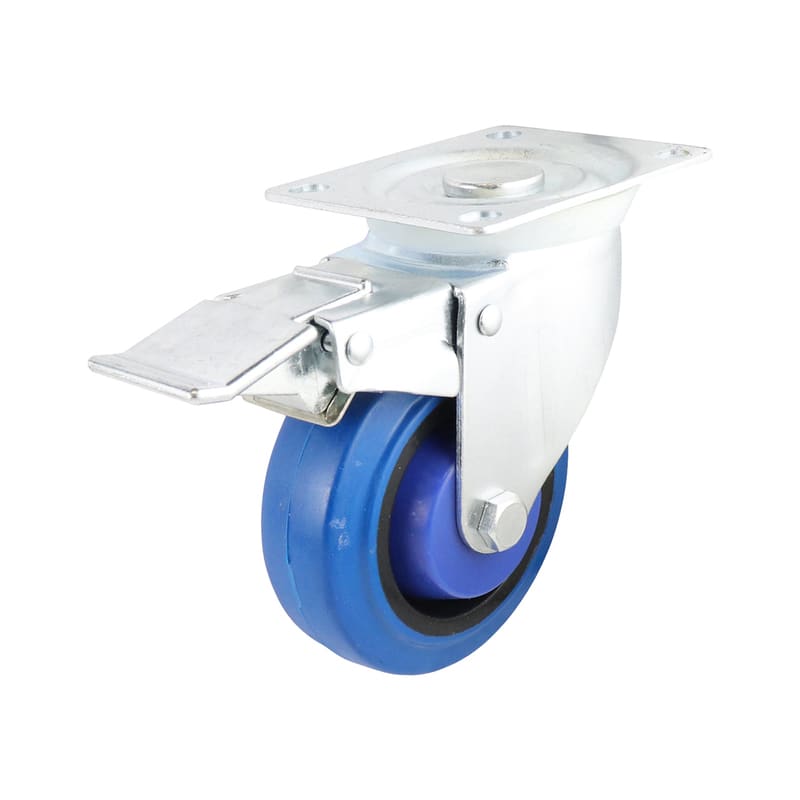Easyroll 100mm Swivel Brake Plate Mount I6 Castor Elastic Rubber 140kg (Each)