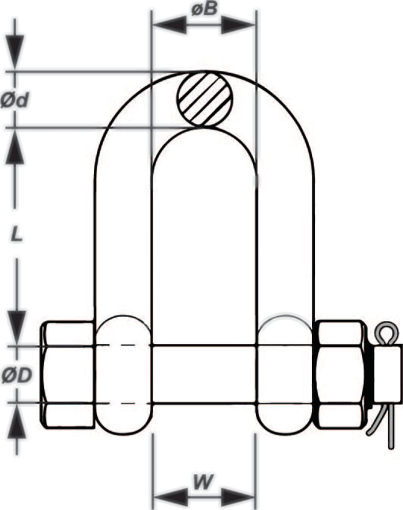 Bullivants Dee Shackle Safety Pin 9.5T WLL 29mm Body Diameter (Each)