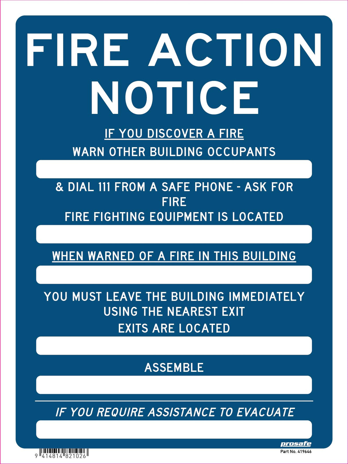 Fire Sign | Fire Action Notice W225mm x H300mm (Single Sided)