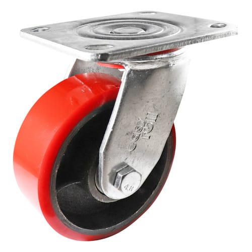 Easyroll 125mm Swivel Plate Mount J3 Castor Urethane Cast Iron 410kg (Each)