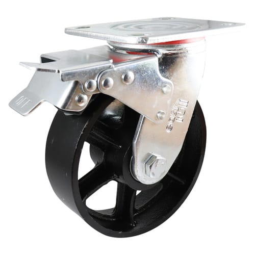 Easyroll 200mm Swivel Brake Plate Mount J3 Castor Cast Iron 600kg (Each)