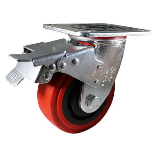 Easyroll 125mm Swivel Brake Plate Mount J3 Castor Urethane 340kg (Each)