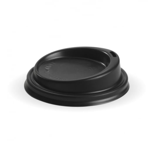 BioPak 80mm Black PS Hot BioCup Lid - Small 6-12oz 1000 (Case)