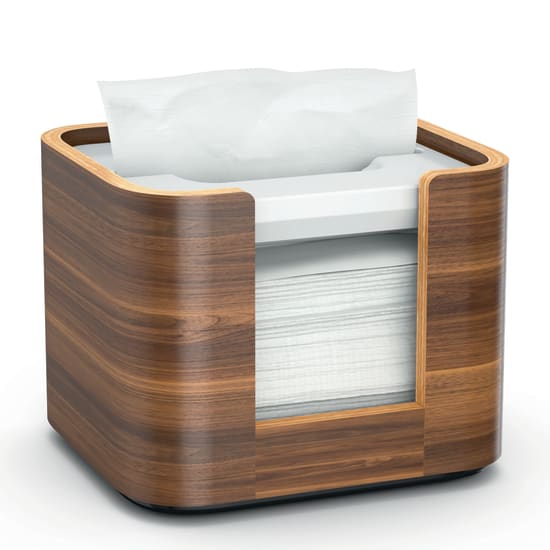 Elegant Tork Xpressnap Napkin Dispenser N10 in walnut, compact design for easy access and minimal table space use.
