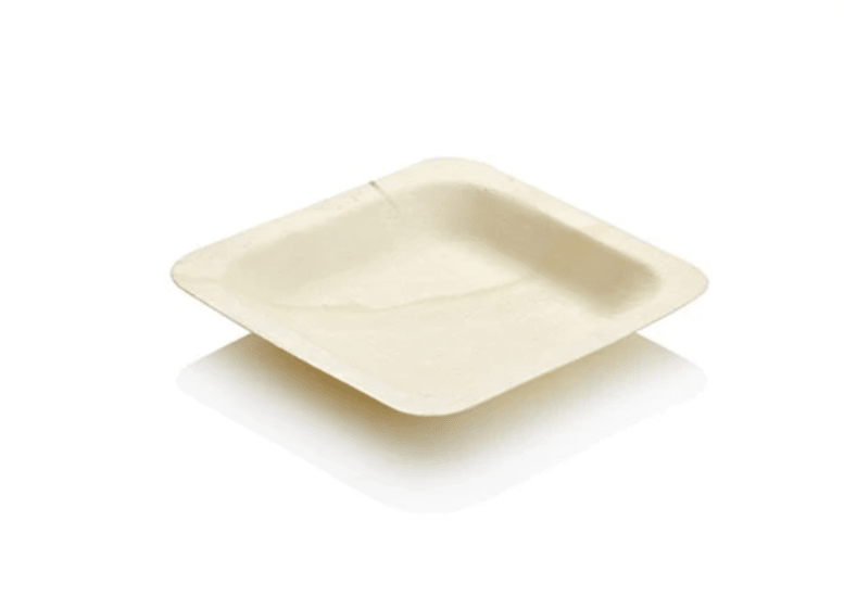 Eco-friendly small wooden plates (12x12x1.5cm) in a 100-pack, perfect for stylish serving at events and gatherings.