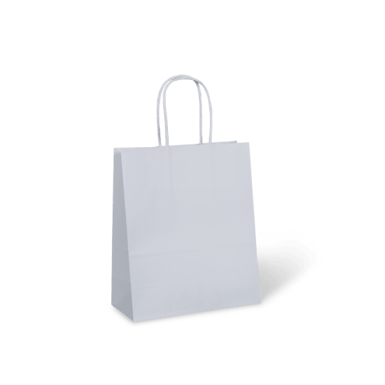 White kraft paper carry bag with twist handle, 180 x 85 x 215mm, eco-friendly, durable, perfect for small items, case of 200.