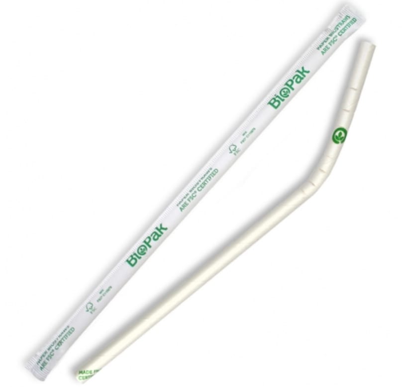 BioPak White Wrapped Bendy Straw 6mm 300 (Pack)