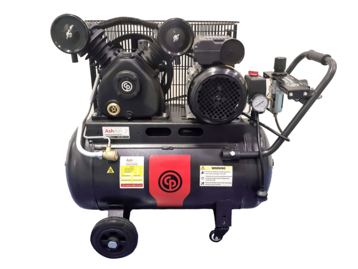 Chicago Pneumatic 10HP air compressor with 270L tank, offering robust performance, easy mobility, and efficient operation.