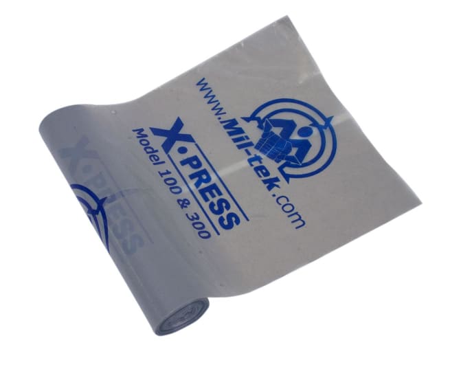 Durable Miltek Compactor Xpress bags for waste management, 80-micron HD plastic, 50kg capacity, designed for XP100S compactors.