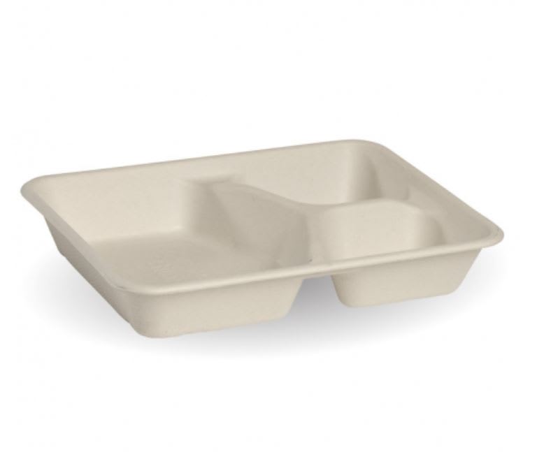 BioPak 3 Compartment Natural PF Takeaway Base 240x180x40mm 125 (Pack)