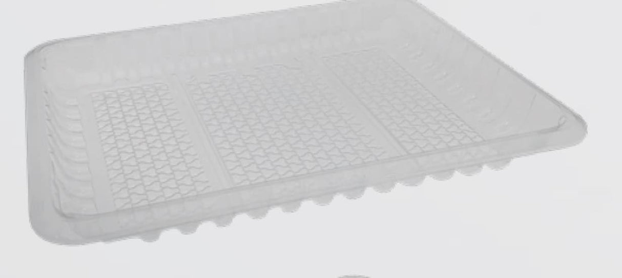 Clear rPET Gen 2 Moisturelock Tray, 295x230x30mm, designed for fresh meat packaging with moisture retention technology.