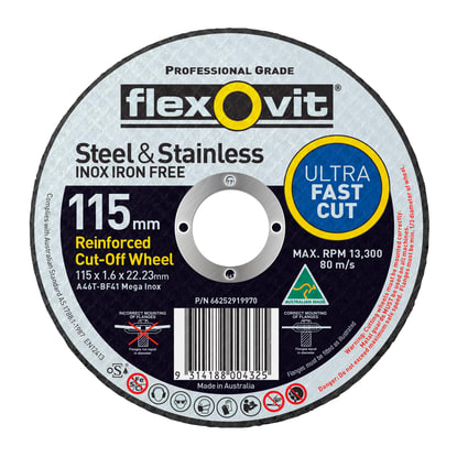 Flexovit Mega Inox Type 41 Cut-Off Wheel 46 Grit 115x1.6x22.23mm (Each)