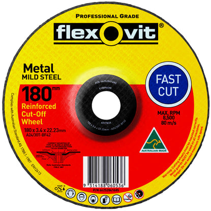 Flexovit Mega-Line Type 42 Cut-Off Wheel 30 Grit 180x3x22.23mm (Each)