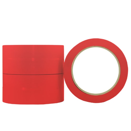 Red uPVC rubber packaging tape roll, 48mm x 66m, ideal for sealing and labeling with strong, puncture-resistant adhesive.