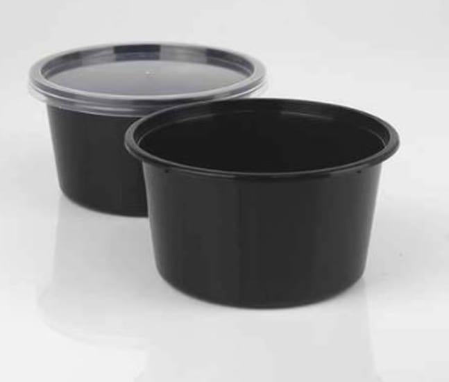 Bonson BS-8B Black Foodtub 280ml, 50-pack, durable and microwave-safe containers for versatile food storage and stylish presentation.