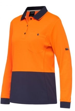 KingGee, Women's Hi Vis Hyperfreeze Polo, K44730 - Orange/Navy - S