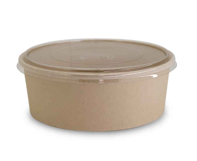 Clear, heatproof PET lids for 30/40oz bamboo bowls, recyclable and perfect for takeout, meal prep, and sustainability.