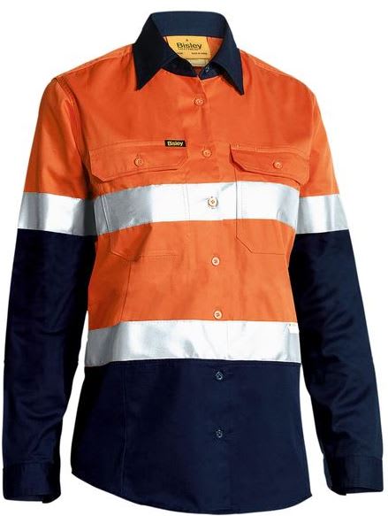 Bisley, Women's Hi Vis Lightweight Shirt, BL6896 - Fluro Ora/Navy - 24