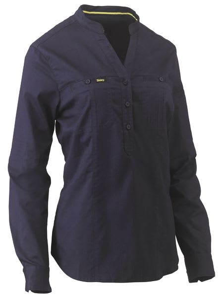 Bisley, Women's Stretch V-Neck Closed Front Shirt - Navy - 12