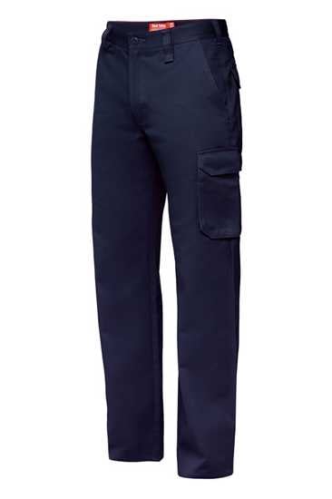 Hard Yakka Foundations Cargo Pant in navy, size 127, featuring durable cotton, UPF 50+, and multiple storage pockets.