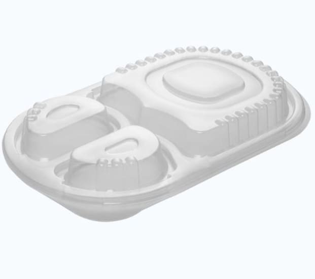 PP Oval 3-Compartments Meal Lid, 50-pack, designed for secure meal prep and storage with leak-proof, microwave-safe features.