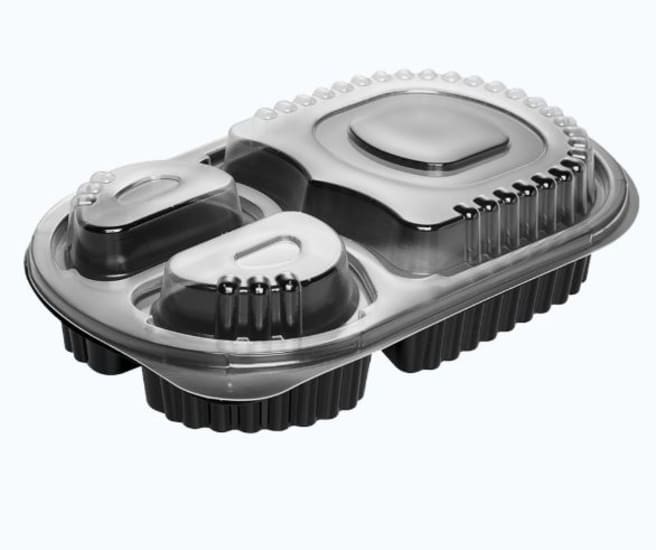 PP Oval meal lid with three compartments, designed for leak-proof storage and easy access, perfect for meal prep and takeout.