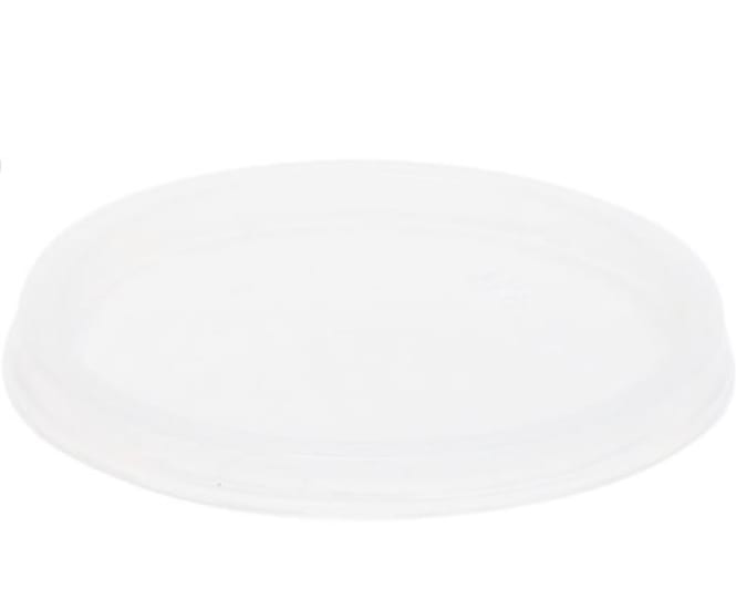 Plastic translucent flat lid with 73mm diameter, perfect for food storage, meal prep, and catering; pack of 100.