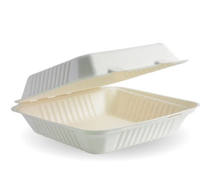 BioPak White Plant Fibre Clamshell 23x23x8cm 100 (Pack)