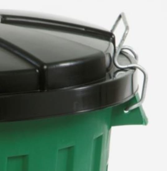 Sleek 45L rubbish bin with lid, durable clips, tight seal, ideal for waste management in home or office spaces.