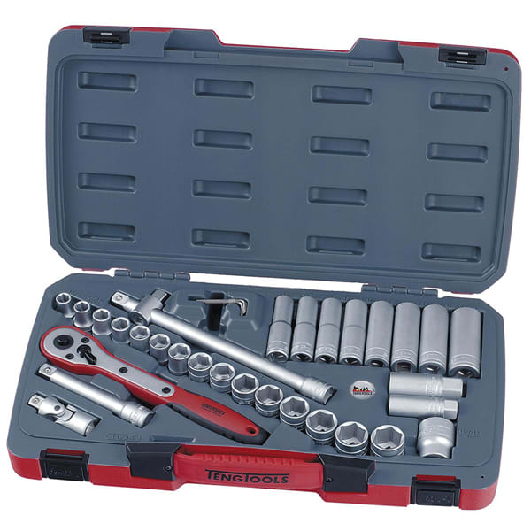 34pc 1/2in Dr. Metric Reg/Deep Socket Set 6Pnt