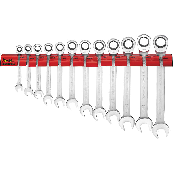 Teng Ratchet Combination Spanner Set w/Wall Rack 12 Piece