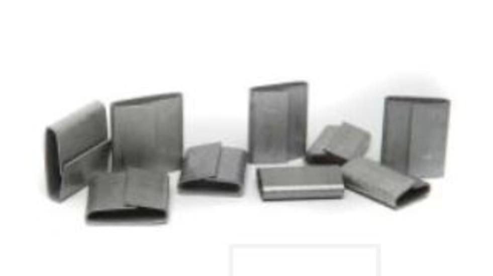 Galvanised steel push type overlap strap, 32mm, 500-pack for strong sealing and fastening in construction and DIY projects.