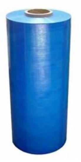 Blue blown machine stretch film roll, 500mm x 1500m, 20mu thickness for secure packaging and easy material identification.