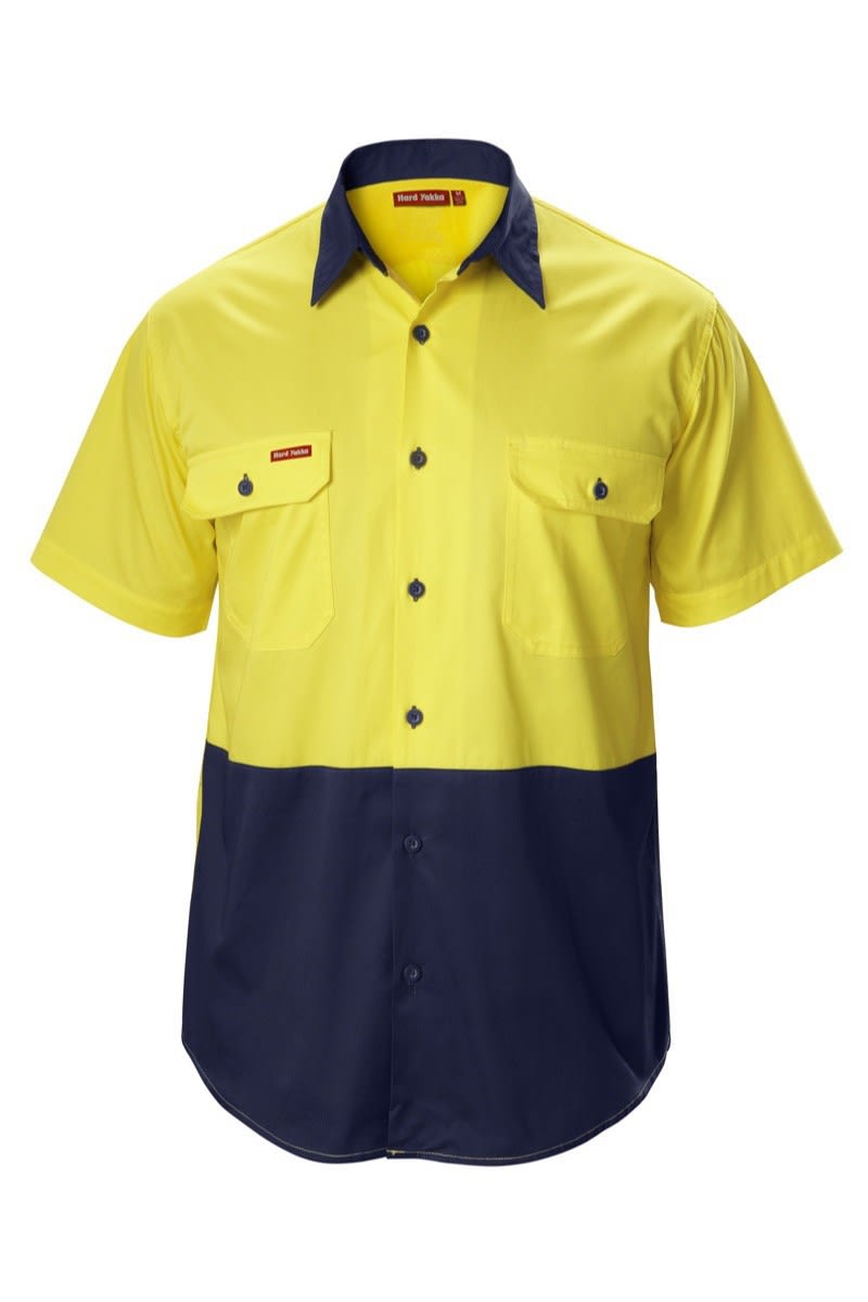 Hard Yakka, Hi Vis Koolgear Shirt, Y07559 - Yellow/Navy (Size: 2XL)