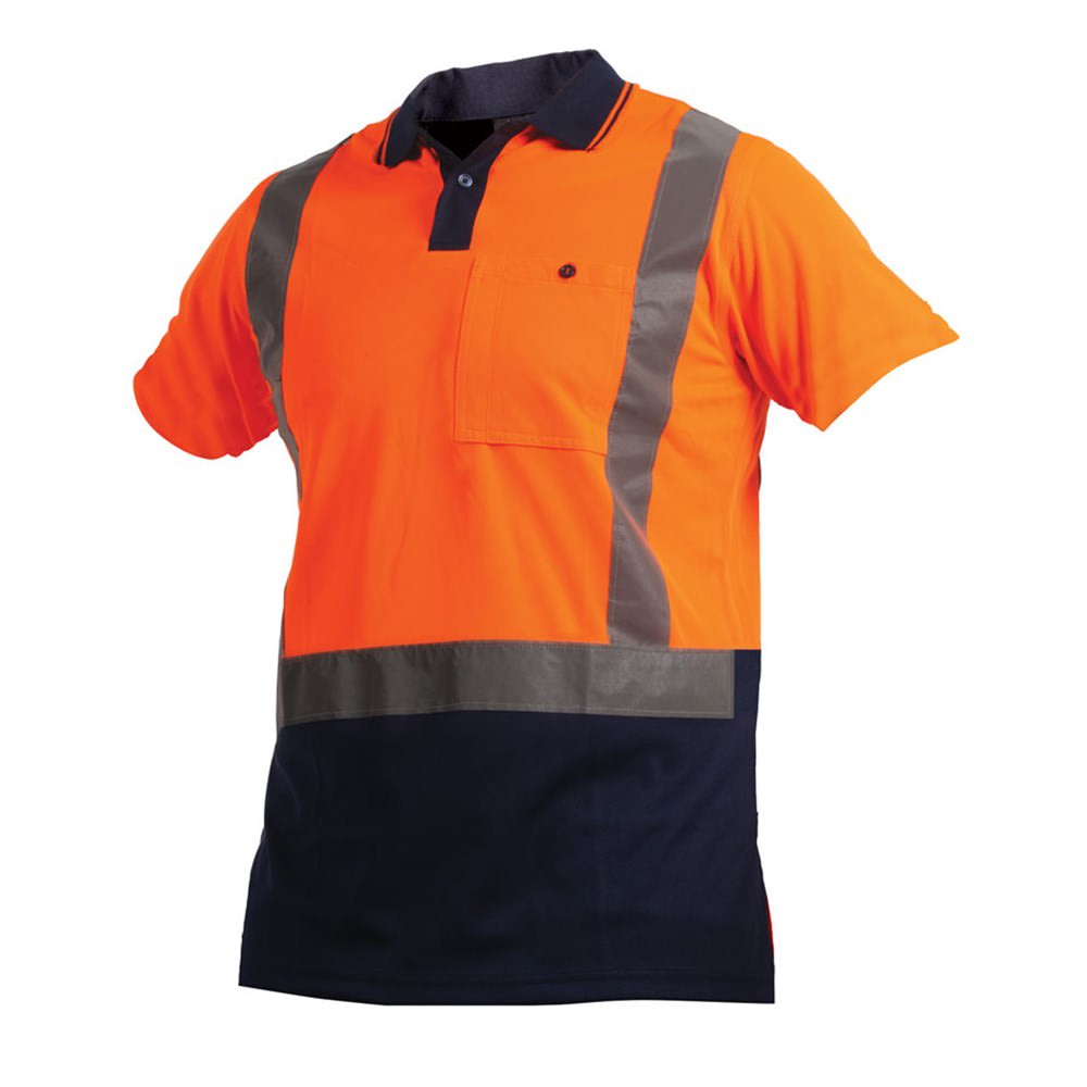 Hi Vis Microfibre Short Sleeve Polo, 23205 - Orange/Navy - L