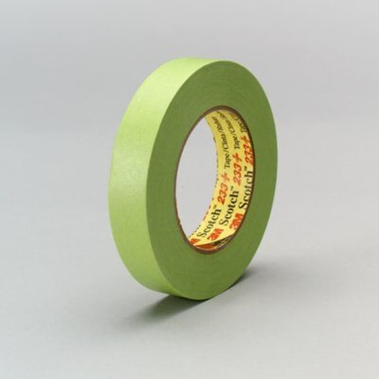 3M 233+ Scotch Masking Tape in green, 3mm x 55m, ideal for precision painting and automotive refinishing with clean removal.