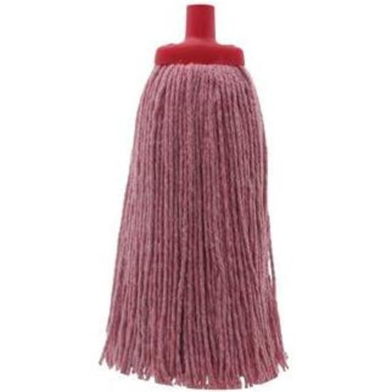 Red Filta Janitors Mop Head, heavy-duty cotton blend for high absorbency, perfect for hygienic cleaning and color coding.