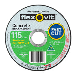Flexovit Type 41 Cut-Off Wheel 24 Grit 115x3.2x22.23mm Pack of 100 (Pack)