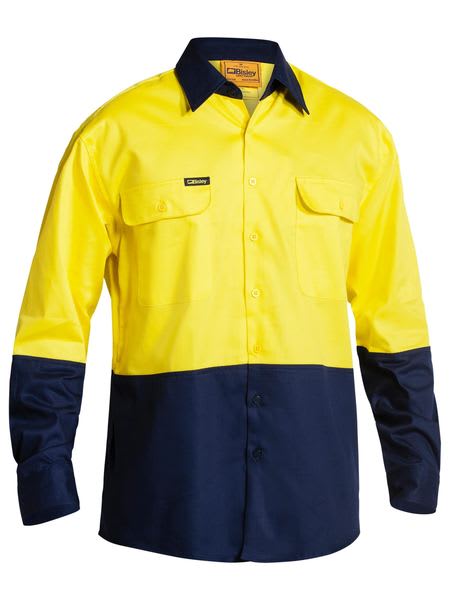 Bisley, Hi Vis Long Sleeve Shirt, BS6267 - Yellow/Navy (Size: L)