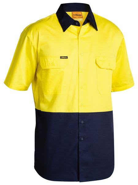 Bisley, Hi Vis Lightweight Shirt, BS1895 - Yellow/Navy - 3XL