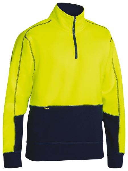 Bisley, Hi Vis 1/4 Zip Fleece Pullover, BK6989 - Yellow/Navy - 4XL