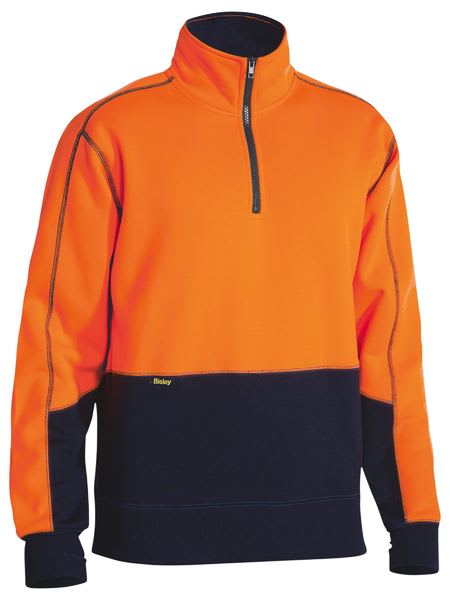 Bisley, Hi Vis 1/4 Zip Fleece Pullover, BK6989 - Orange/Navy (Size: M)