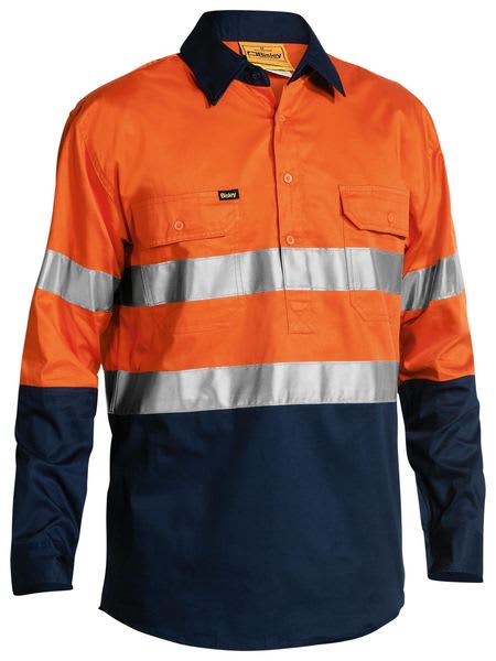 Bisley, Hi Vis Closed Front Shirt, BSC6896 - Orange/Navy (Size: S)