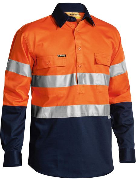 Bisley, Hi Vis Closed Front Shirt, BTC6456 - Orange/Navy - XL